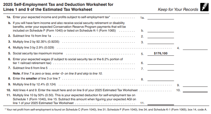 25 SE tax and deduction worksheet for 1040ES.png